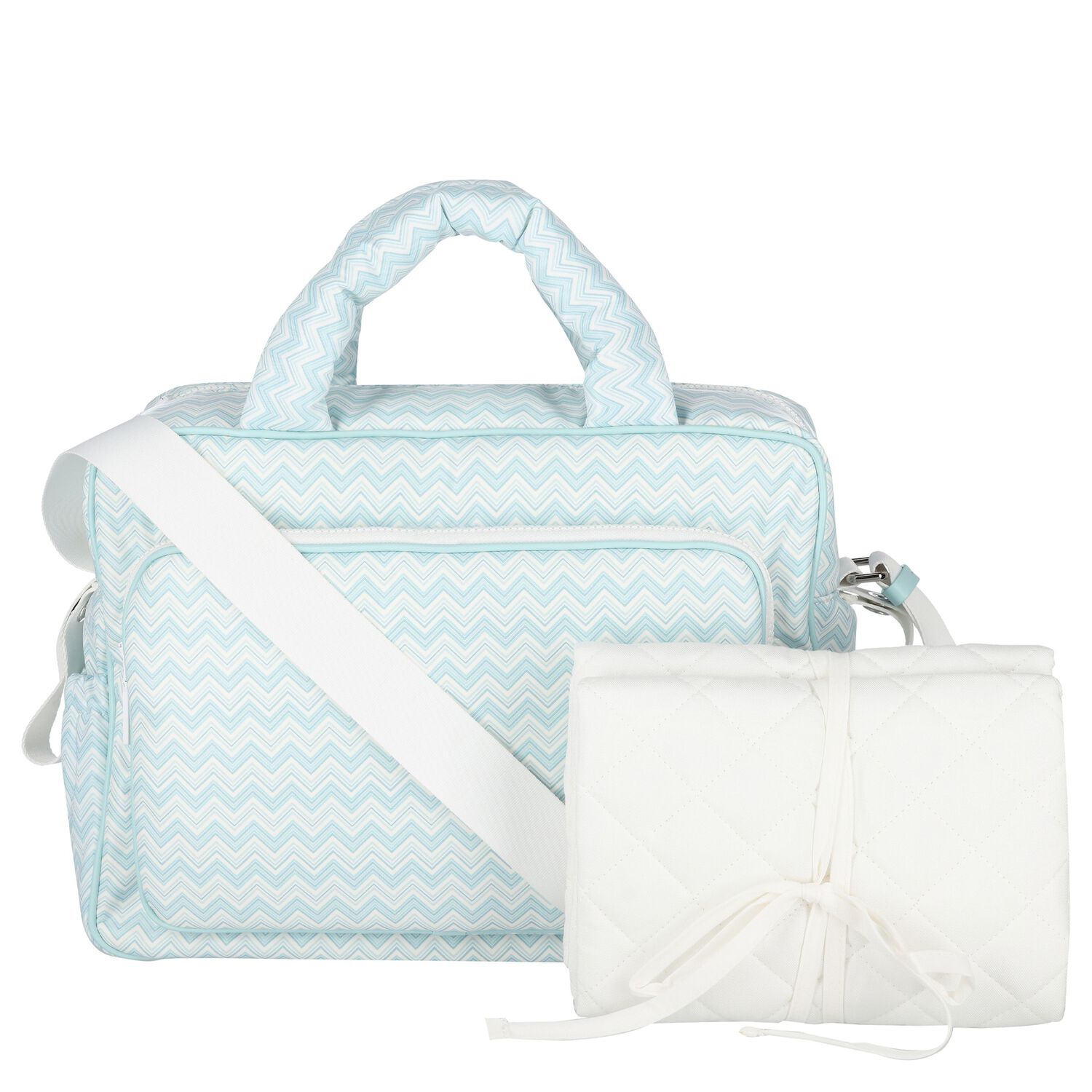 Baby Boys Blue & White Zig Zag Changing Bag, 1, hi-res