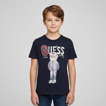 Boys Navy Blue Teddy Bear Logo T-Shirt