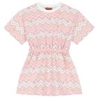 Girls White & Pink Zig zag Dress, 1, hi-res