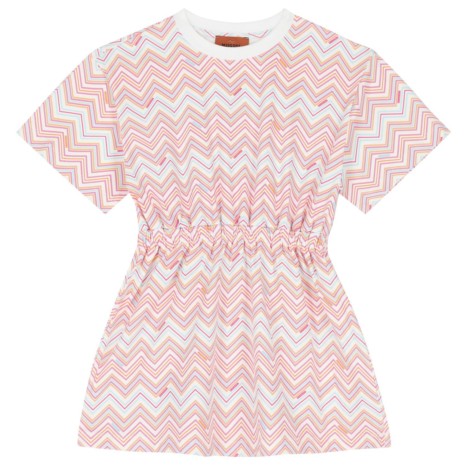 Girls White & Pink Zig zag Dress, 1, hi-res