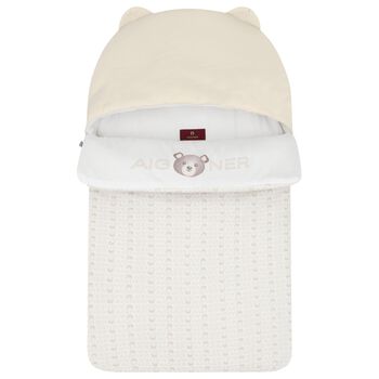 Beige & White Teddy Bear Logo Baby Nest