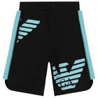 Boys Black & Aqua Logo Shorts, 1, hi-res