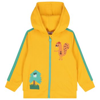 Boys Yellow & Green Squirrel Hooded Zip Up Top