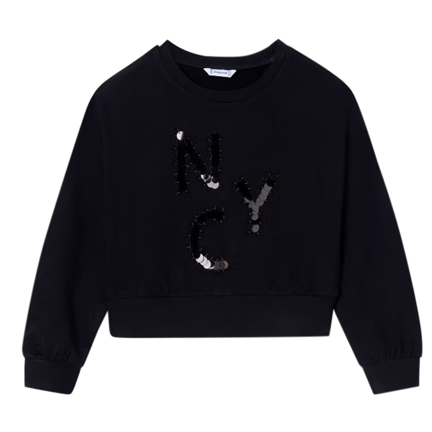 Girls Black Sequins Long Sleeve Top, 1, hi-res