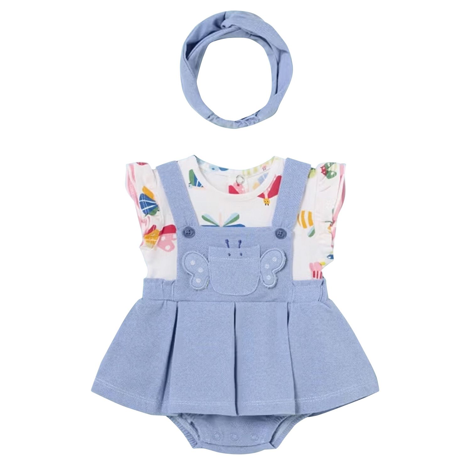 Baby Girls White & Blue Dungaree Set, 1, hi-res image number null