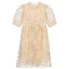 Girls Beige Sequin Tulle Dress, 1, hi-res