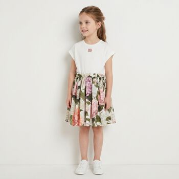 Girls Ivory & Pink Floral Dress