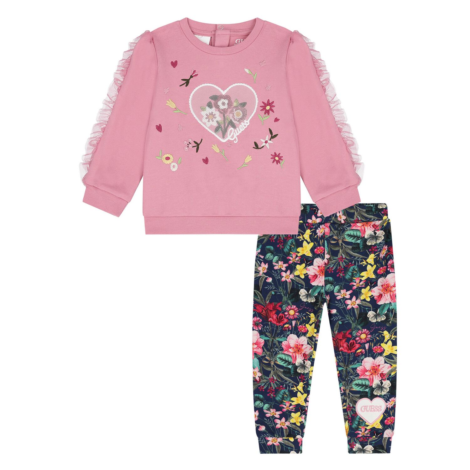 Younger Girls Pink Floral Tracksuit, 1, hi-res image number null