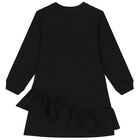 Girls Black Teddy Bear Logo Dress, 1, hi-res