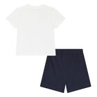 Younger Boys White & Navy Blue Shorts Set, 2, hi-res