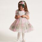 Girls Beige Leopard & Pink Rose Tulle Dress, 2, hi-res