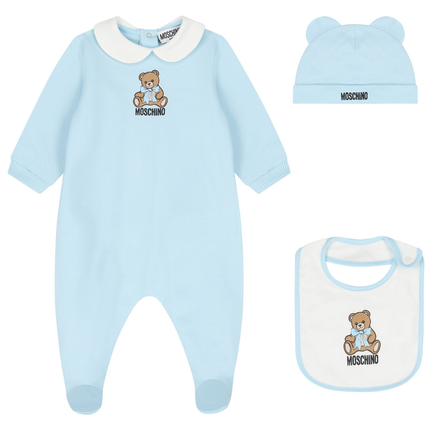 Blue & White Teddy Bear Logo Babygrow Gift Set, 3, hi-res