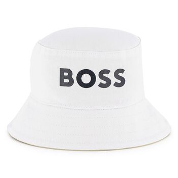 Baby Boys Beige, Navy Blue & White Logo Reversible Hat