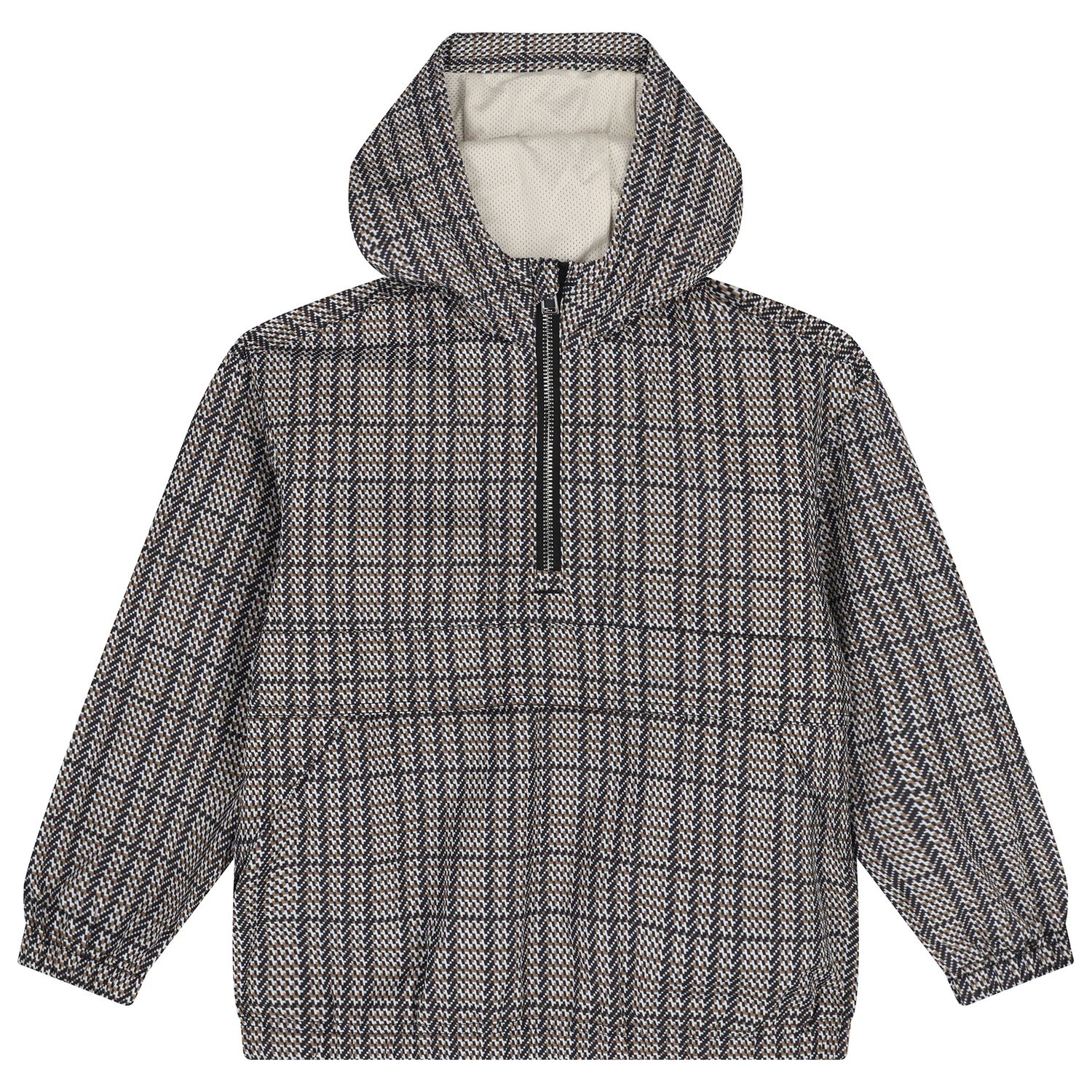 Boys Black, Beige & White Checked Windbreaker, 1, hi-res