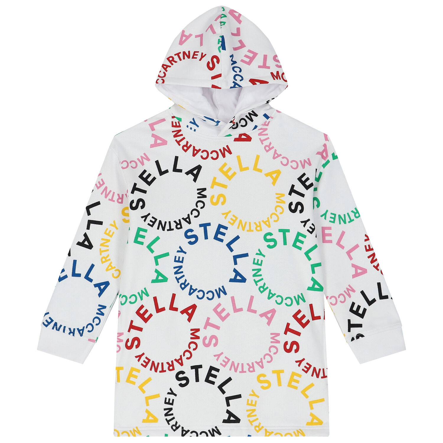 Girls White Logo Hooded Dress, 1, hi-res image number null