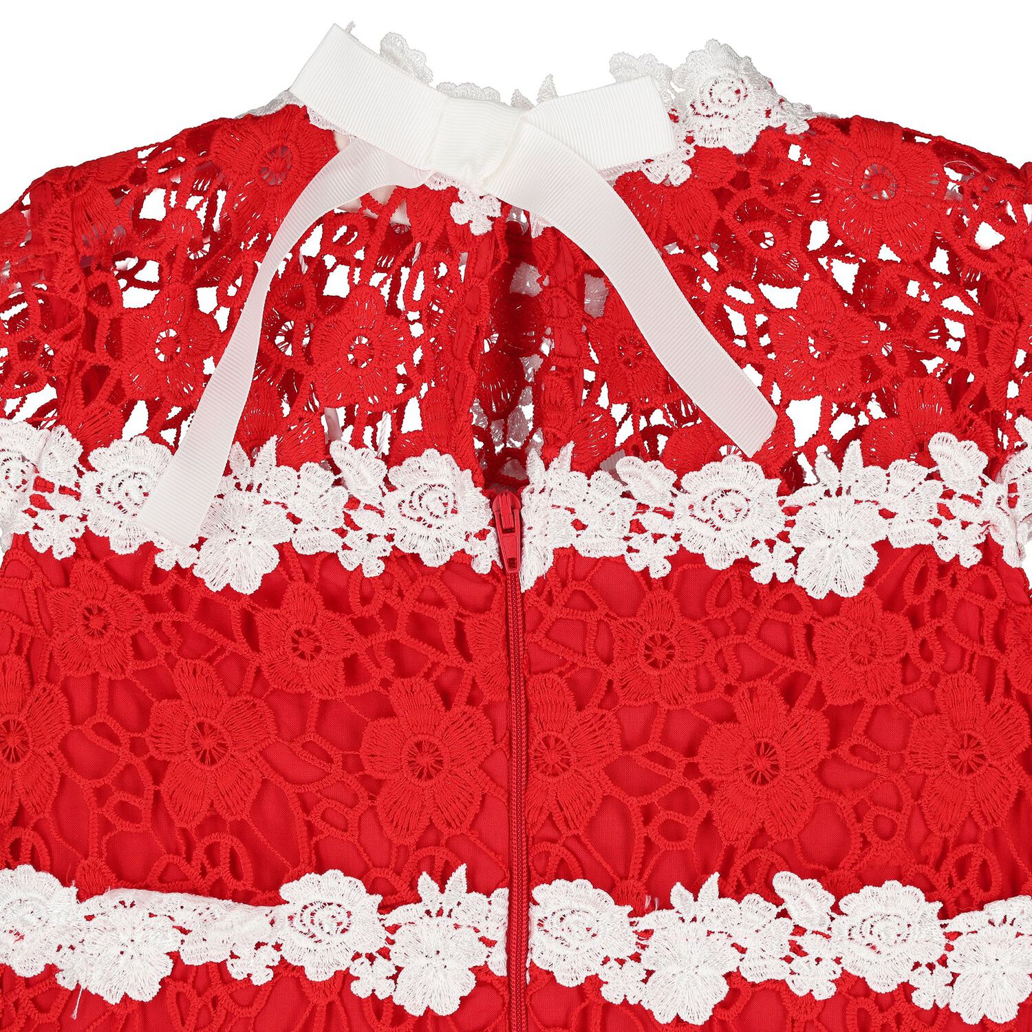 Girls Red & White Embroidered Floral Dress, 1, hi-res