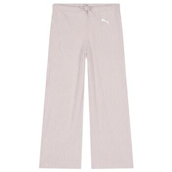 Girls Pink Ribbed Wide Leg Trousers