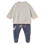 Baby Boys Grey & Blue Dinosaur 2 Piece Babygrow, 2, hi-res