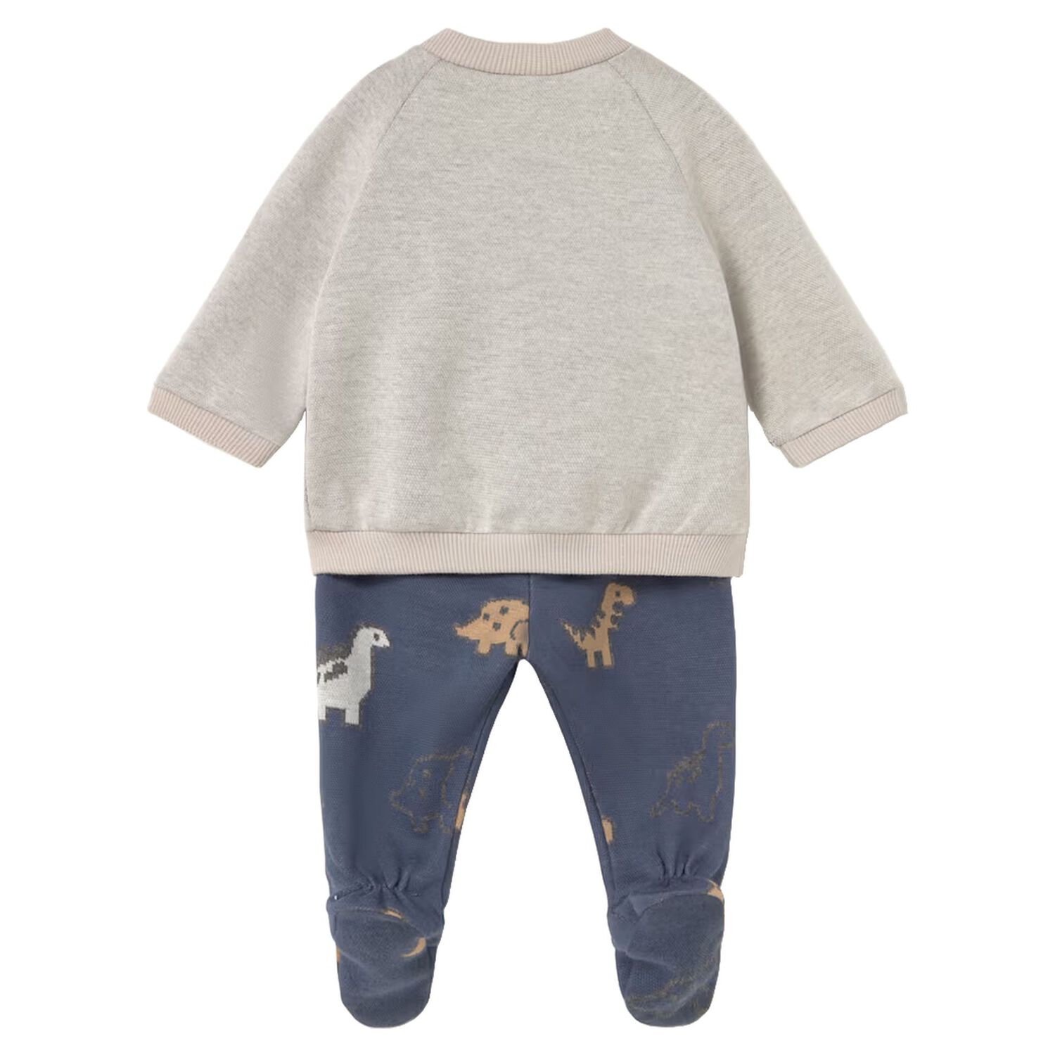 Baby Boys Grey & Blue Dinosaur 2 Piece Babygrow, 2, hi-res
