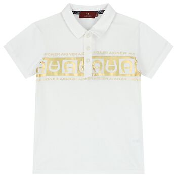 Boys White & Gold Polo Shirt