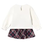 Younger Girls White & Navy Blue Tartan Skirt Set, 2, hi-res