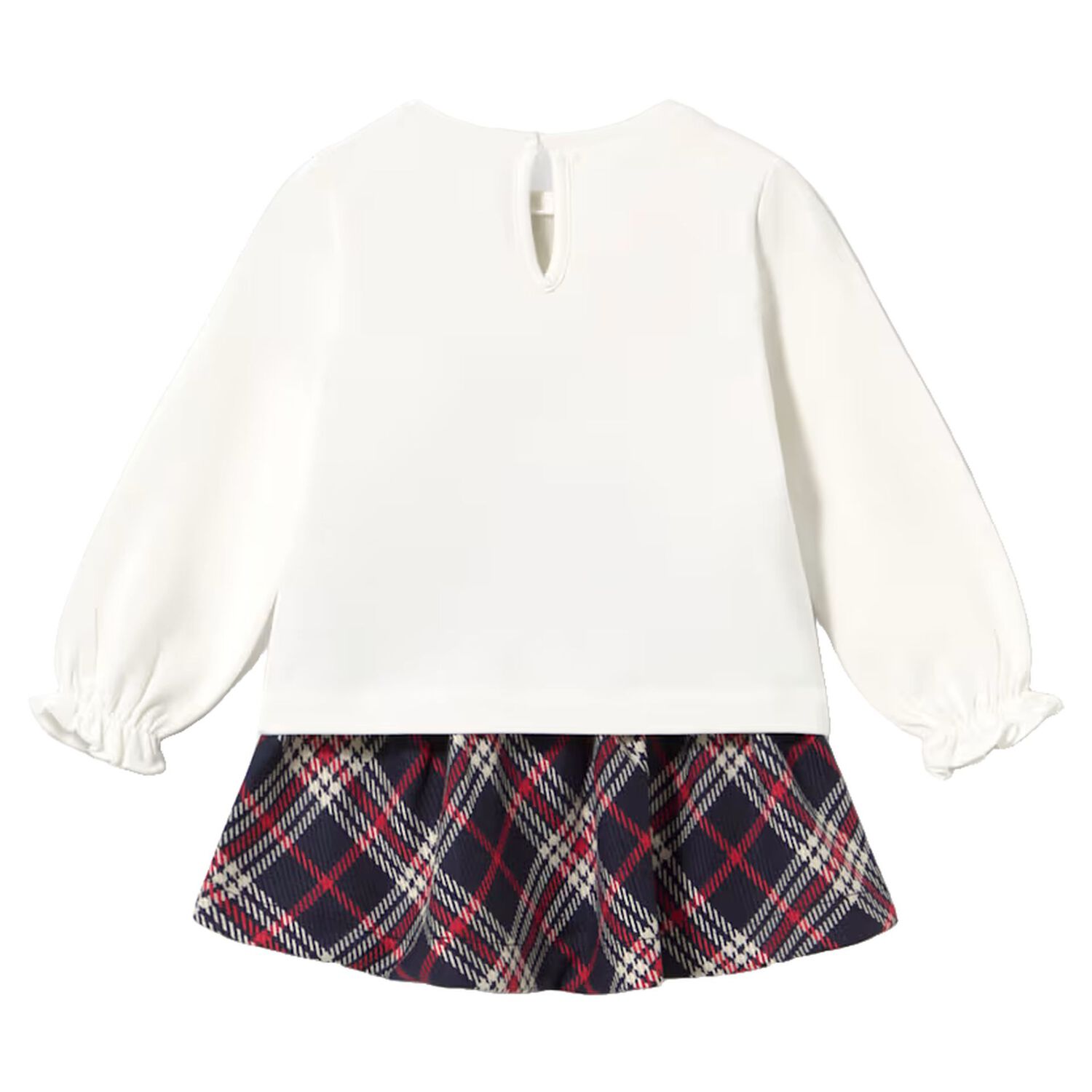 Younger Girls White & Navy Blue Tartan Skirt Set, 2, hi-res