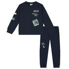 Boys Navy Blue Logo Dinosaur Tracksuit, 2, hi-res