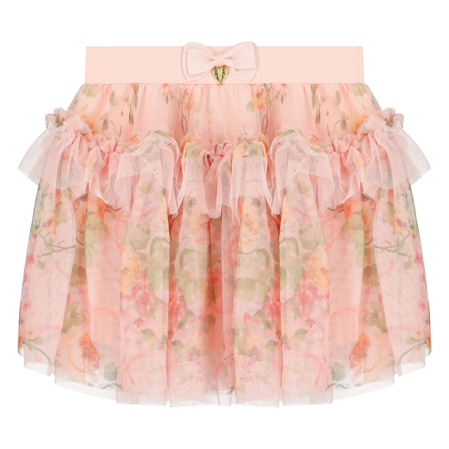 Girls Pink Floral Tulle Skirt, 1, hi-res image number null