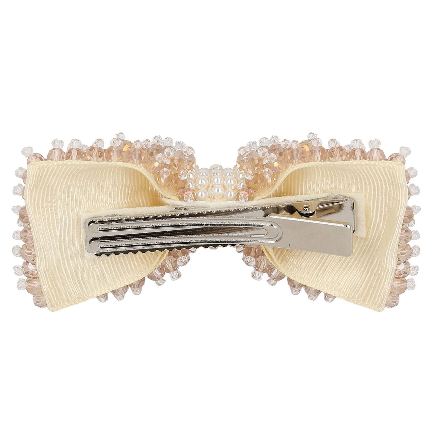 Girls Beige Embellished Bow Hair Clip, 1, hi-res image number null