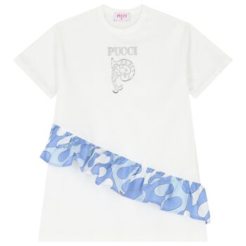 Girls White & Blue Leocorno Dress