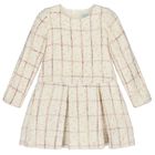 Girls Ivory Plaid Tweed dress, 1, hi-res