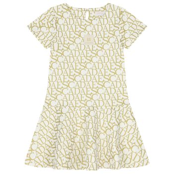 Girls Ivory & Gold Logo Dress