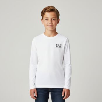 Boys White Logo Long Sleeve Top