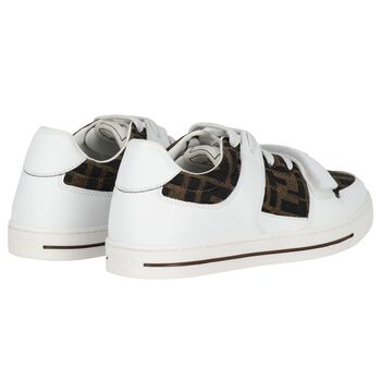 White FF Leather Trainers