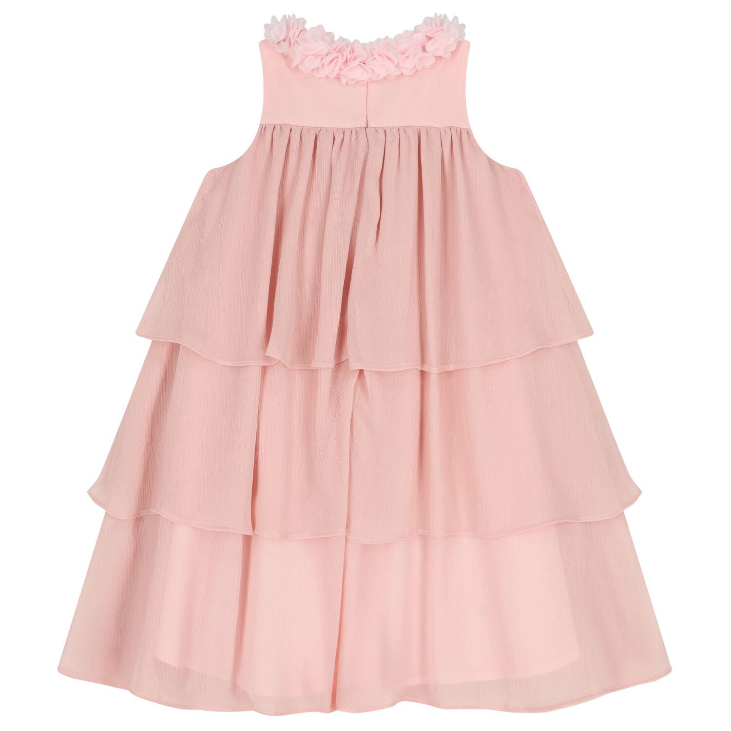 Girls Pink Flower Tiered Dress, 1, hi-res