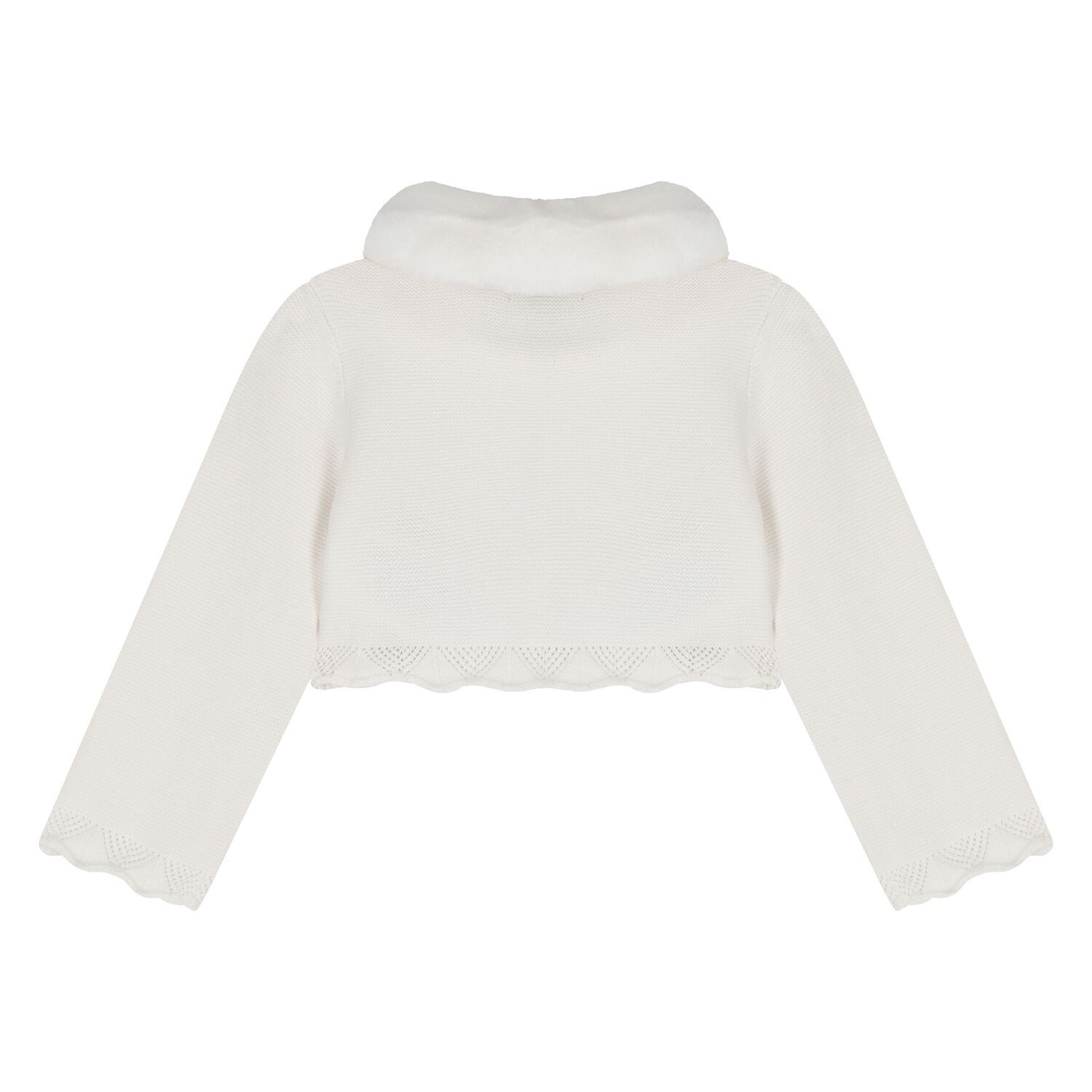 Younger Girls Ivory Faux Fur Collar Cardigan, 1, hi-res