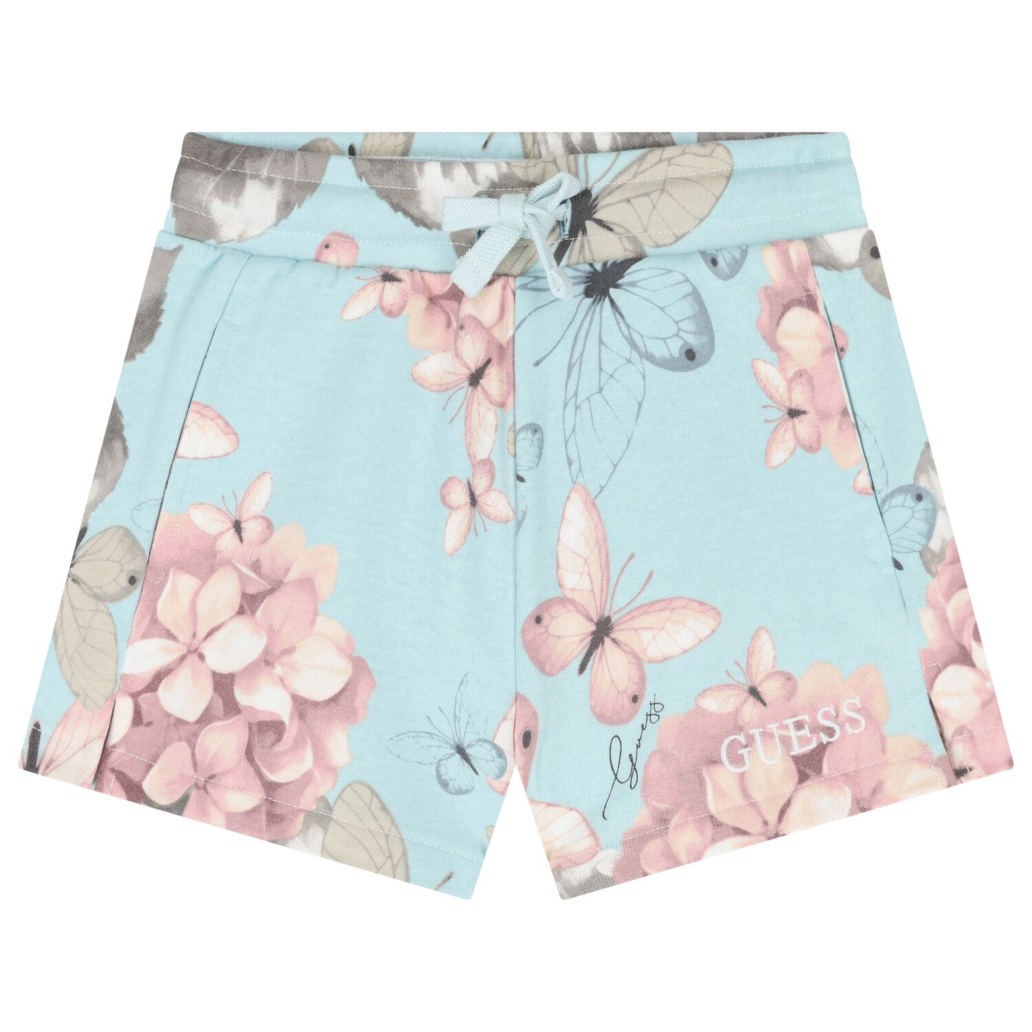 Girls Blue Logo Floral Shorts, 2, hi-res