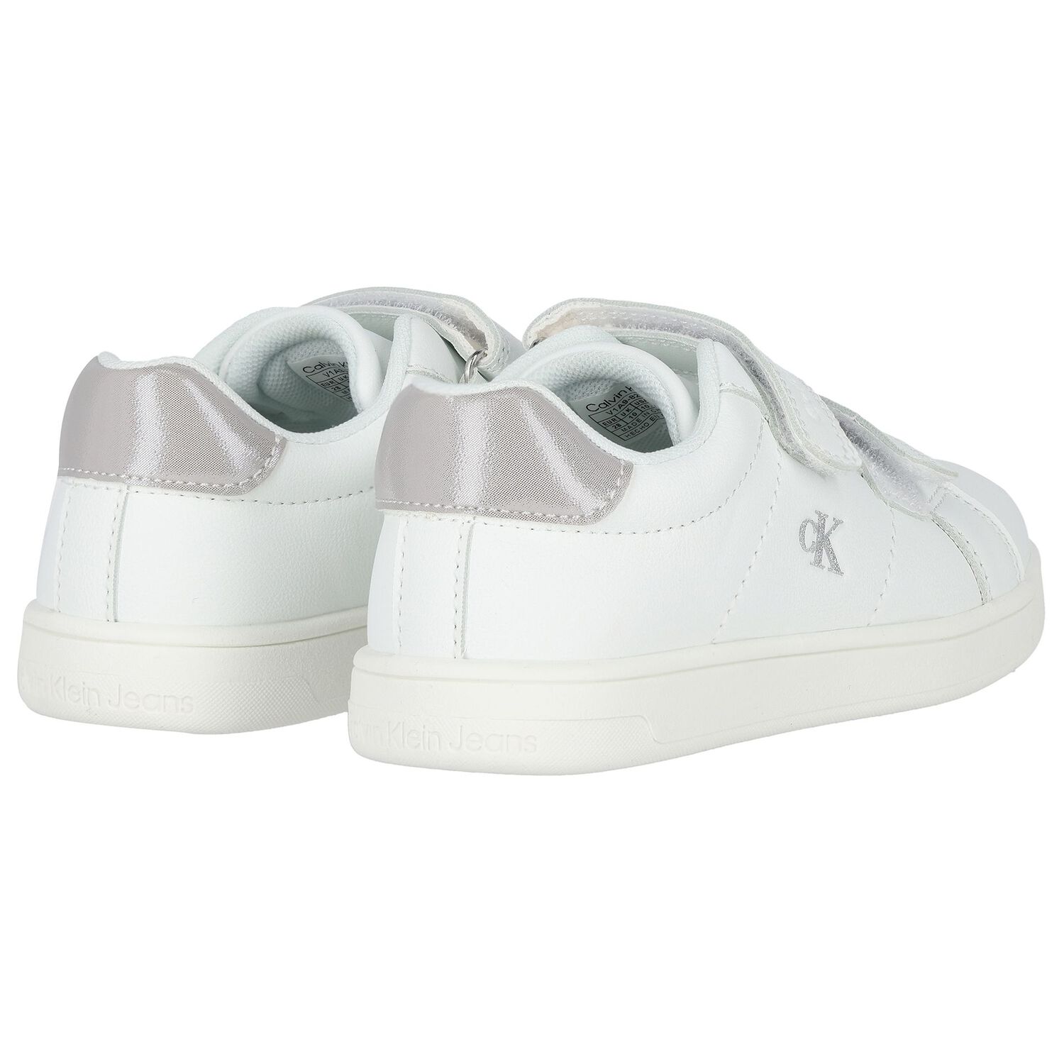 Girls White & Silver Logo Trainers, 1, hi-res