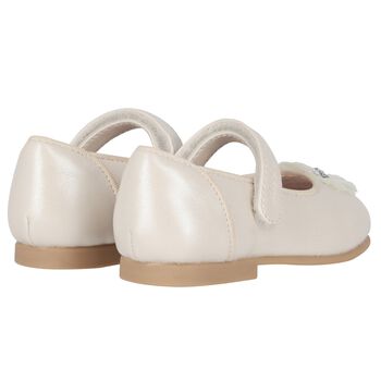 Younger Girls Ivory Diamante Flower Shoes