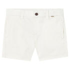 Younger Boys Off White Cotton Twill Shorts, 1, hi-res