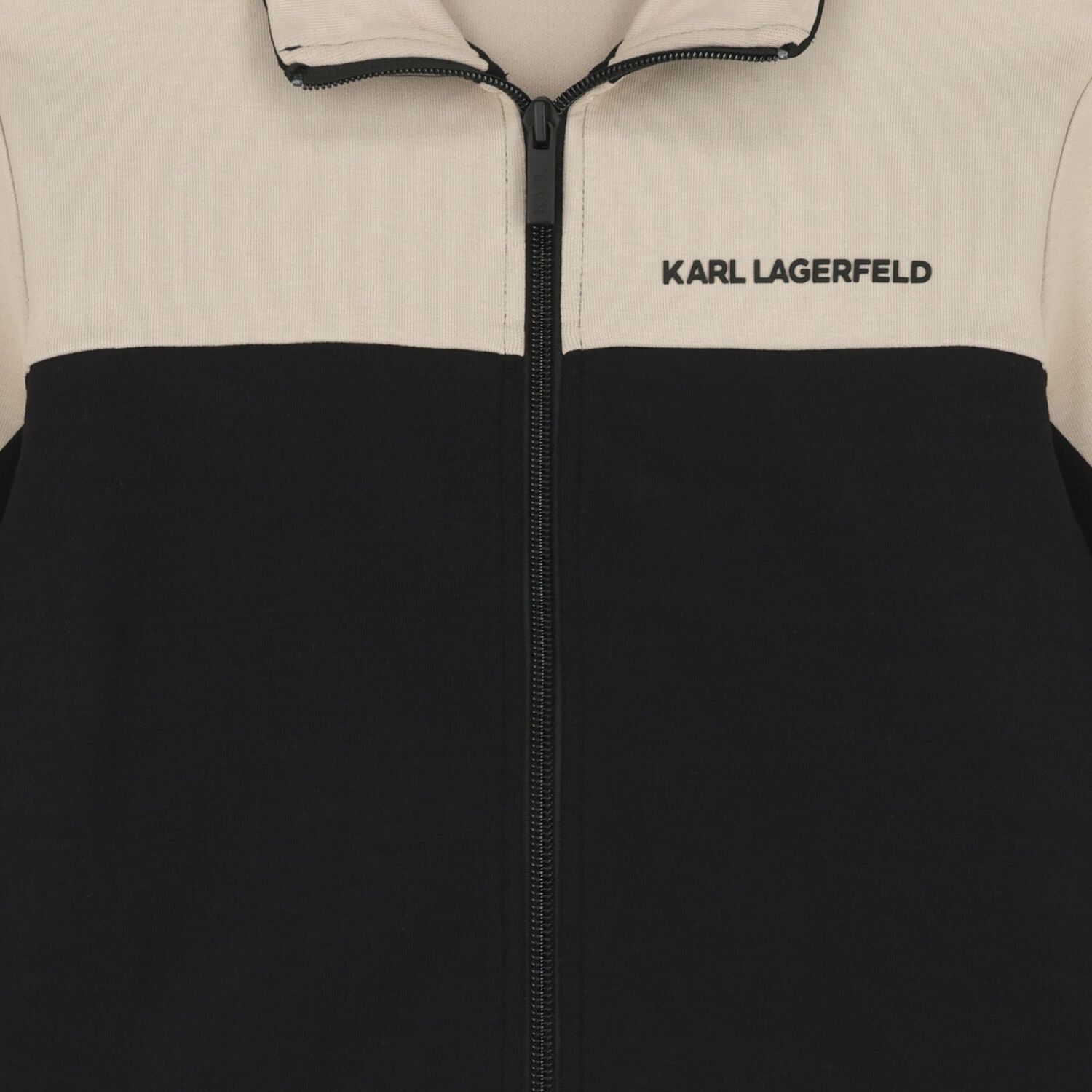Boys Beige & Black Logo Zip Up Top, 1, hi-res