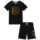 Boys Black Logo Shorts Set, 1, hi-res