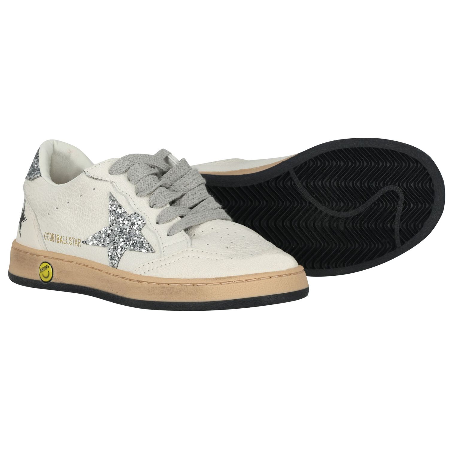 Girls Ivory & Silver Logo Trainers, 1, hi-res