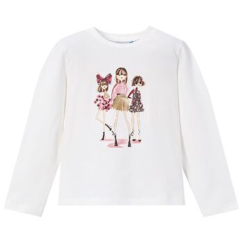 Girls White Dolls Long Sleeve Top