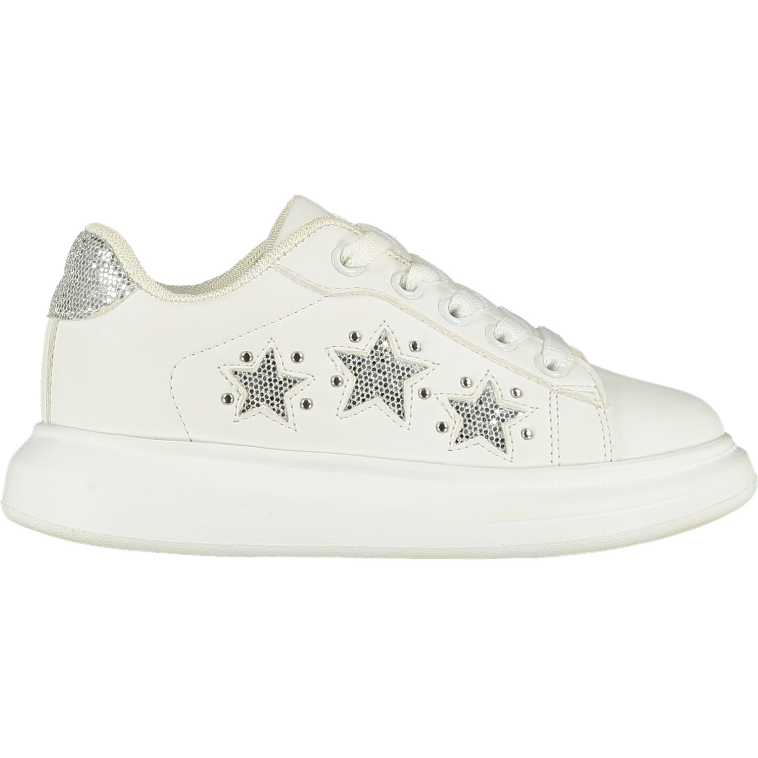 Girls White Star Trainers, 1, hi-res