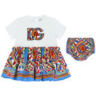Younger Girls White Carretto Dress Set, 1, hi-res