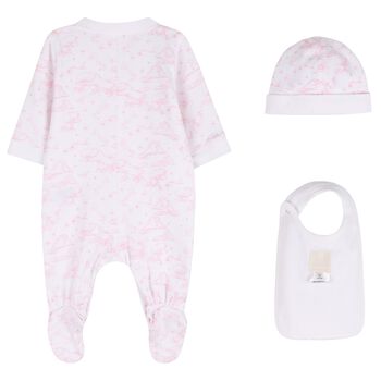 Baby Girls White & Pink Toile de Jouy Babygrow Gift Set