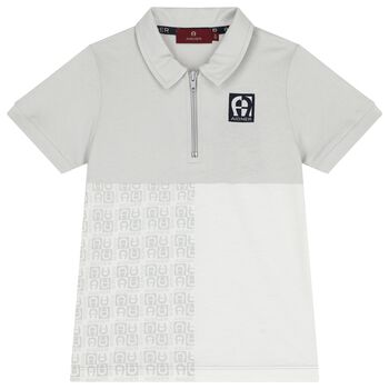 Boys White & Grey Logo Polo Shirt