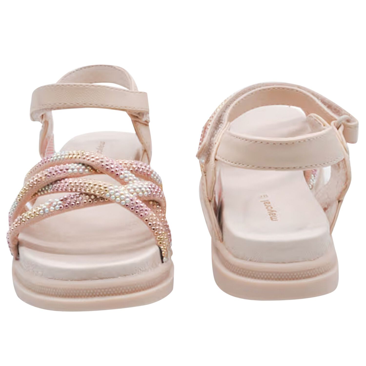 Girls Beige Logo Sandals , 1, hi-res
