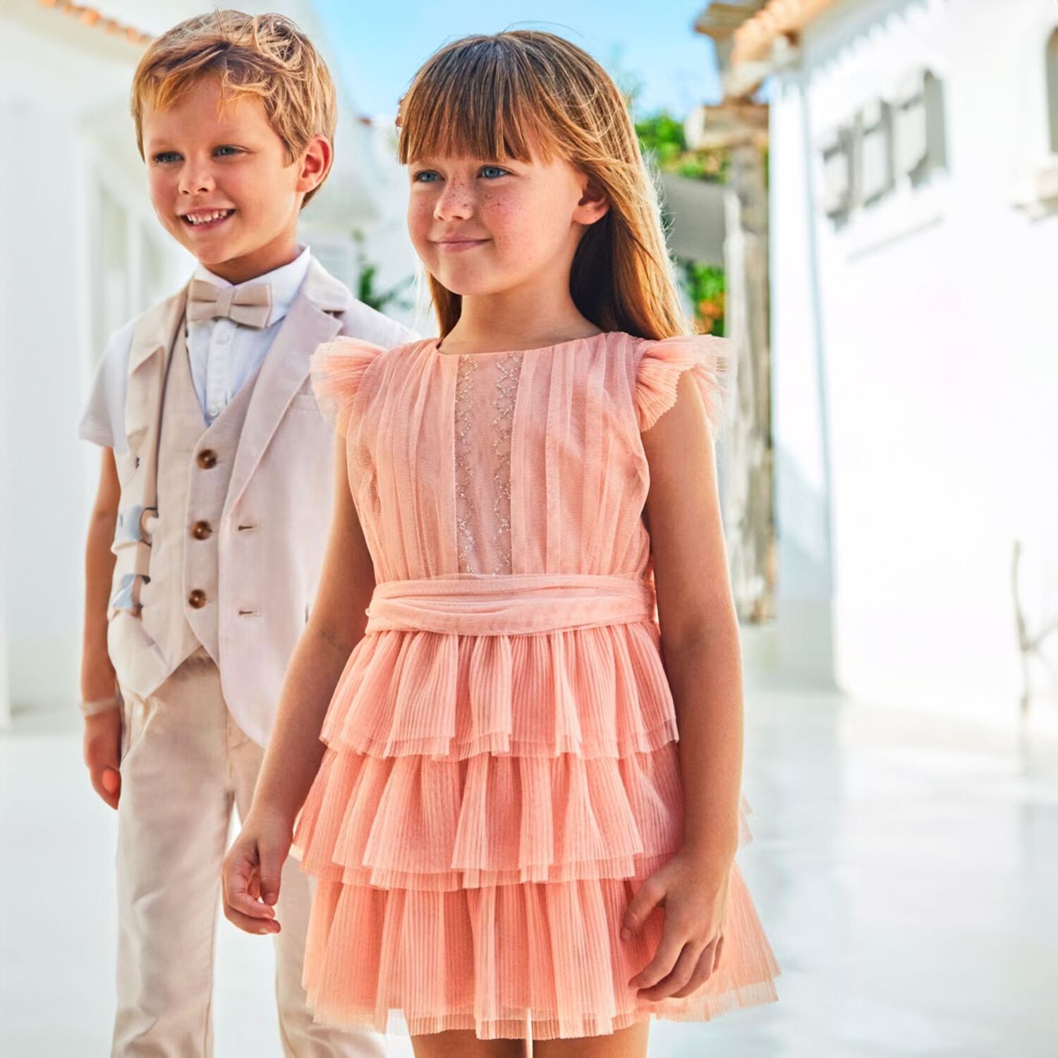 Girls Pink Embellished Tulle Dress, 1, hi-res